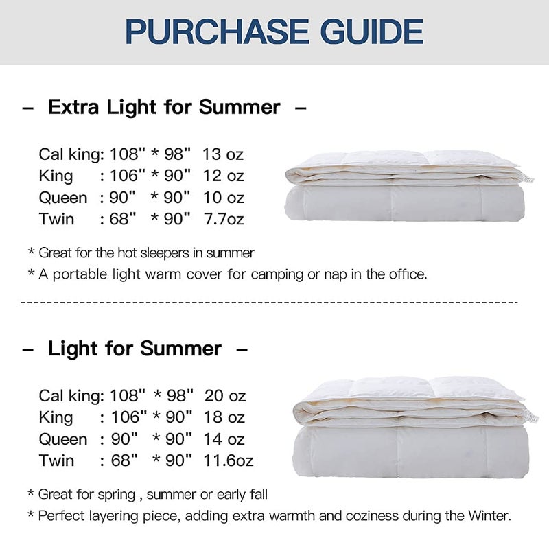 Globon White Summer Down Comforter/Blanket Queen Size, Lightweight Duvet Insert for Hot Sleepers, Noiseless & Extra Soft Shell,14OZ,750 Fill Power, with Ties, Solid White - Image 5